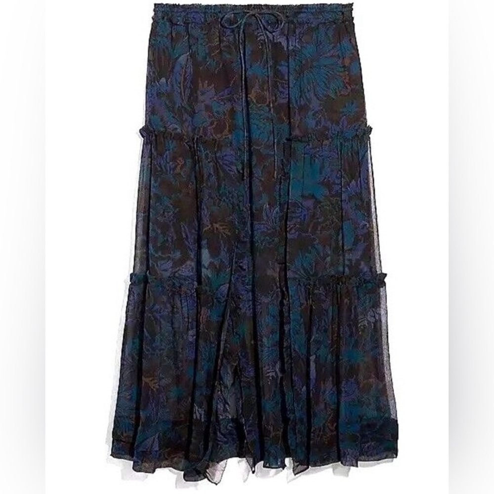 COACH [ Kaffe Fassett ] Silk Floral Tiered ruffled Midi Skirt